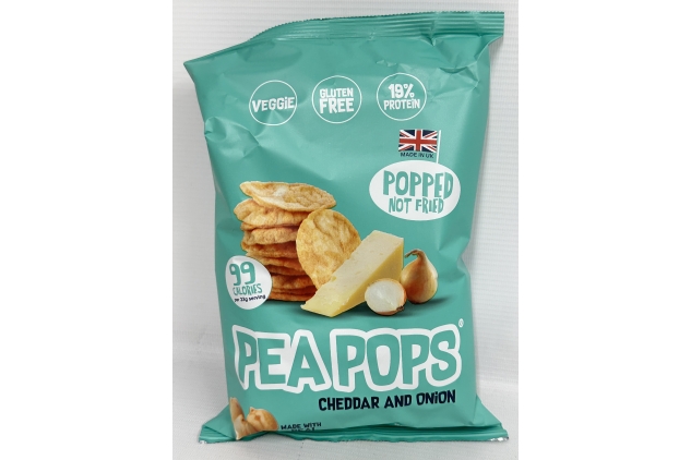 Pea Pops Healthy Chickpea Crisps - Low Calorie, Gluten Free, Plant-based Protein Snacks that are Popped (Not Baked or Fried) 12 x 80g, Cheddar & Onion