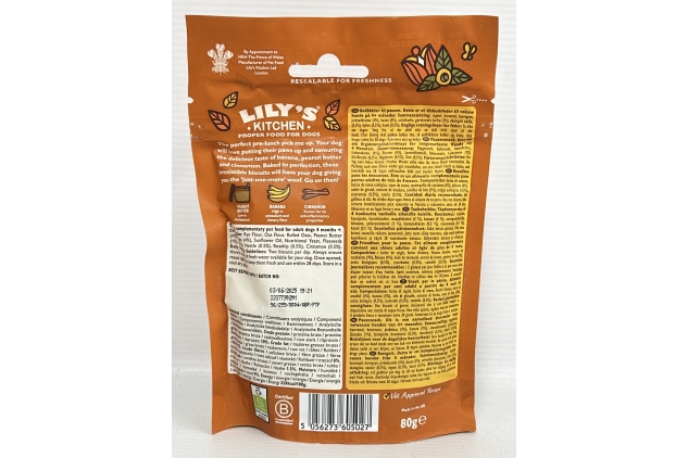 Lily's Kitchen Made with Natural Ingredients Breaktime Biscuits Dog Treats 80g (Pack Of 8)