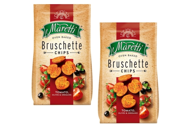 Maretti Bruschette Chips Tomato & Olives & Oregano Flavour 150g | Oven-Baked Crispy Vegetarian Snack Bites (Pack Of 2)