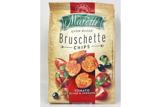 Maretti Bruschette Chips Tomato & Olives & Oregano Flavour 150g | Oven-Baked Crispy Vegetarian Snack Bites (Pack Of 2)