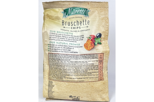 Maretti Bruschette Chips Tomato & Olives & Oregano Flavour 150g | Oven-Baked Crispy Vegetarian Snack Bites (Pack Of 2)