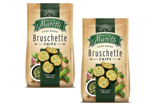 Maretti Bruschetta Chips Sweet Basil Pesto Flavour 150g | Oven-Baked Crispy Snack Bites (Pack Of 2)