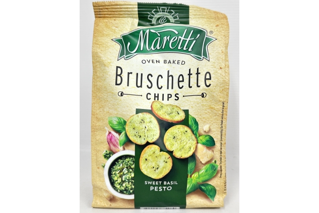 Maretti Bruschetta Chips Sweet Basil Pesto Flavour 150g | Oven-Baked Crispy Snack Bites (Pack Of 2)