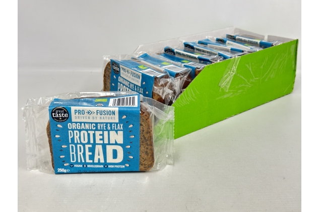 Pro-Fusion Organic Protein Bread 250g, Pack of 9 - Rye & Flax Seed - Wholegrain, Source of Fibre & Alternative to Wheat Bread - Low Carb Bread - Vegan & Plant-Based Protein | BEST BEFORE DATE 01/01/2025