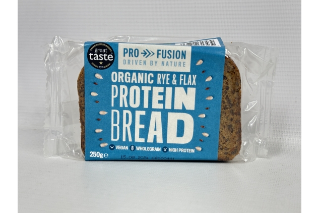 Pro-Fusion Organic Protein Bread 250g, Pack of 9 - Rye & Flax Seed - Wholegrain, Source of Fibre & Alternative to Wheat Bread - Low Carb Bread - Vegan & Plant-Based Protein | BEST BEFORE DATE 01/01/2025