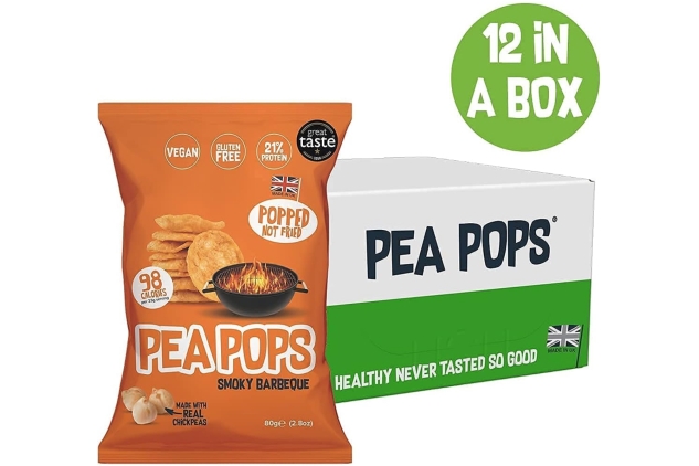 Pea Pops Healthy Chickpea Crisps - Low Calorie, Gluten Free, Plant-based Protein Snacks that are Popped (Not Baked or Fried) 12 x 80g, Smoky BBQ | BBE 04/01/2025