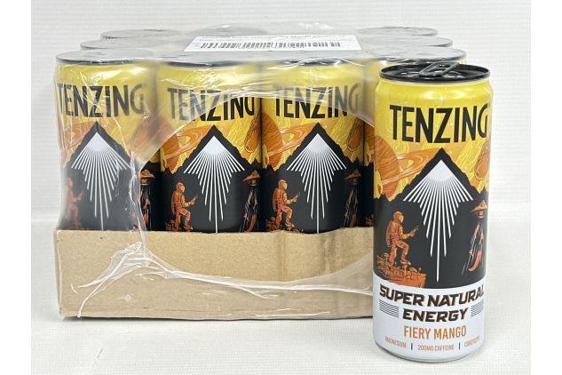 Tenzing Super Natural Energy Drink | Fiery Mango & Cordyceps Flavour | 200mg Caffeine Per Serving | 330ml (Pack Of 12)