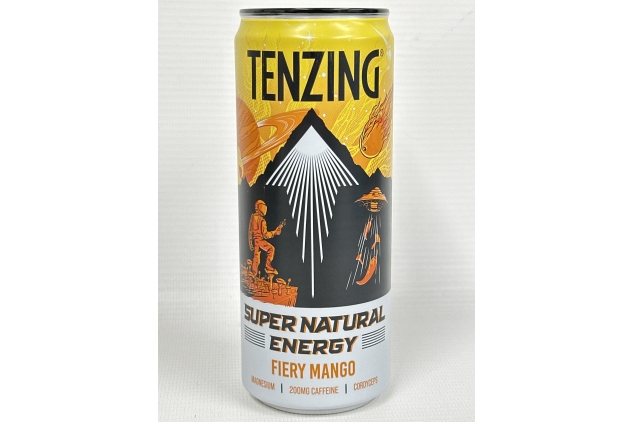 Tenzing Super Natural Energy Drink | Fiery Mango & Cordyceps Flavour | 200mg Caffeine Per Serving | 330ml (Pack Of 12)