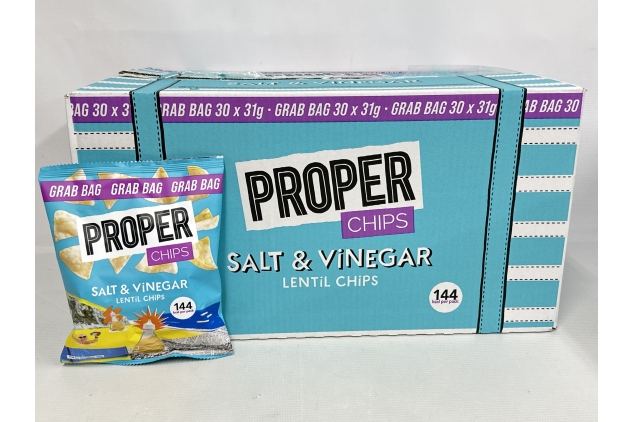 PROPER CHIPS Salt & Vinegar Lentil Chips, 30 x 31g | Healthy Crisps Snack Alternative | Vegan & Gluten Free | BBE 21/11/2024