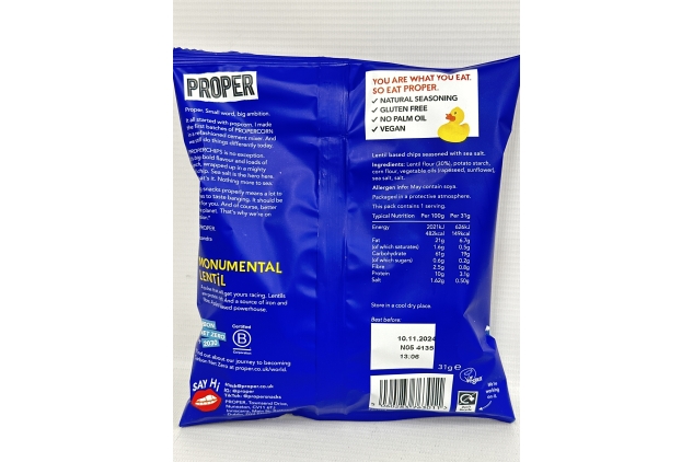 PROPER CHIPS Sea Salt Lentil Chips, 30 x 31g | Healthy Crisps Snack Alternative | Vegan & Gluten Free | BBE 10/11/2024