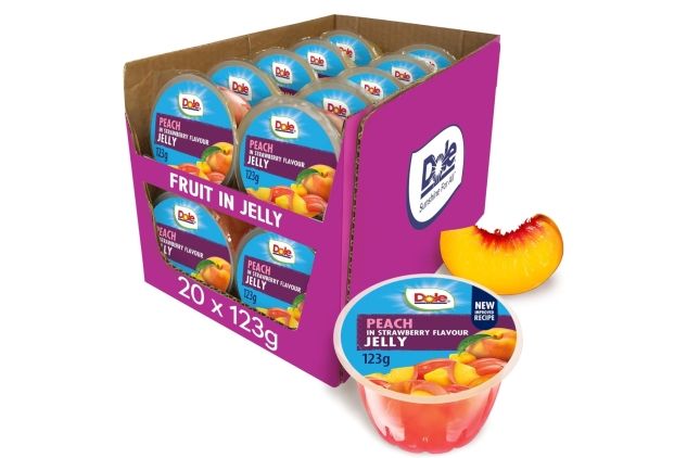 Dole Peach in Strawberry Jelly Fruit Pots 20 x 123g, Healthy Snack Made with Fresh Fruit, No Added Sugar Fruit Bowls, Perfect for Breakfast & Dessert or Adding to Recipes | BEST BEFORE DATE 19/09/2024