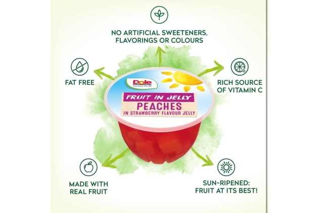 Dole Peach in Strawberry Jelly Fruit Pots 20 x 123g, Healthy Snack Made with Fresh Fruit, No Added Sugar Fruit Bowls, Perfect for Breakfast & Dessert or Adding to Recipes | BEST BEFORE DATE 19/09/2024