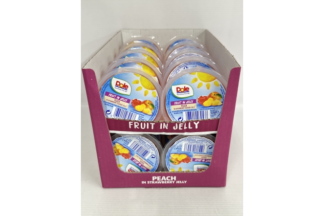 Dole Peach in Strawberry Jelly Fruit Pots 20 x 123g, Healthy Snack Made with Fresh Fruit, No Added Sugar Fruit Bowls, Perfect for Breakfast & Dessert or Adding to Recipes | BEST BEFORE DATE 19/09/2024