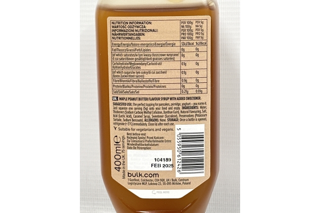 Bulk Zero Calorie Syrup, Sugar Free, MAPLE PEANUT BUTTER, 400 ml, 80 Servings | BBE 02/2025