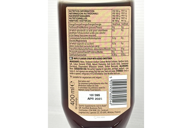 Bulk Zero Calorie Syrup, Sugar Free, MAPLE, 400 ml, 80 Servings | BBE 30/04/2025