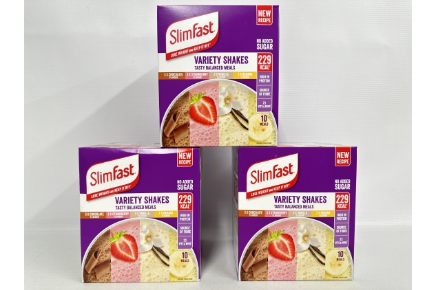 SlimFast Variety Shakes Sachet Assorted Box, For Balanced Diet, Chocolate, Strawberry, Vanilla and Banana | 30 Sachets | BEST BEFORE DATE 31/03/2024