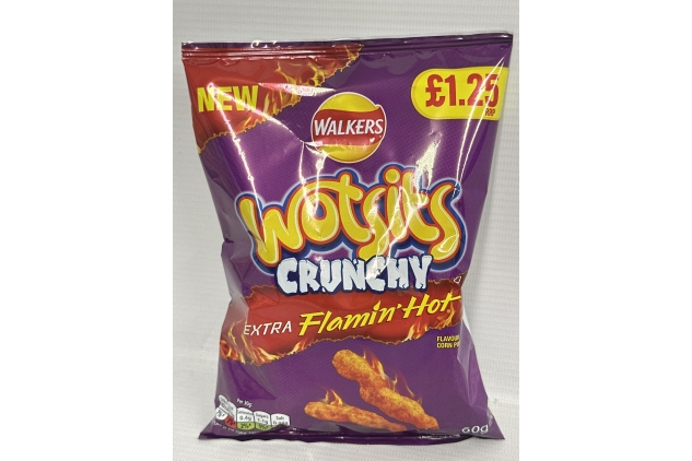 Walkers Wotsits Crunchy Extra Flamin' Hot Crisps 60g Large Bags (15 Bags x 60g) Best Before Date 10/11/2024