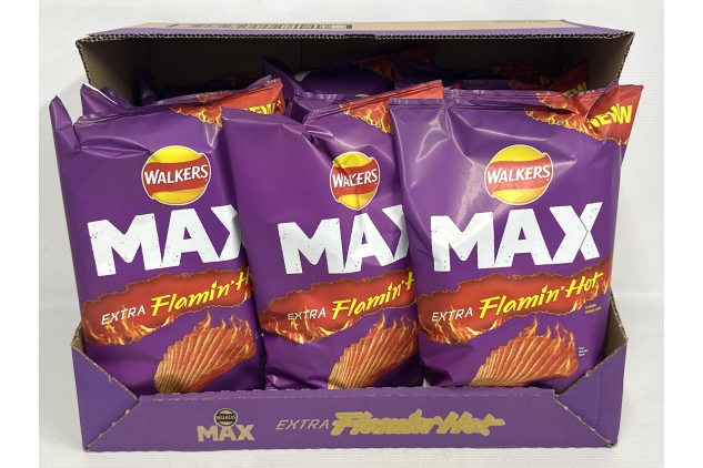 Walkers Max Extra Flamin' Hot Crisps 130g (Case of 12) Best Before Date 26/10/2024