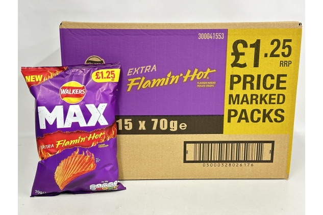 Walkers Max Extra Flamin' Hot Crisps 70g (Case of 15)