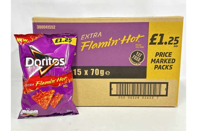 Walkers DORITOS Extra Flamin' Hot Flavoured Corn Chips Crisps 70g | Case Of 15 | Best Before Date 22/09/2024