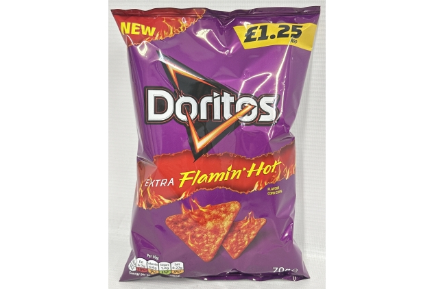 Walkers DORITOS Extra Flamin' Hot Flavoured Corn Chips Crisps 70g | Case Of 15 | Best Before Date 22/09/2024