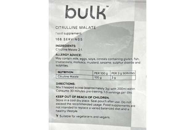 Bulk Citrulline Malate | Unflavoured | 500g | 166 Servings