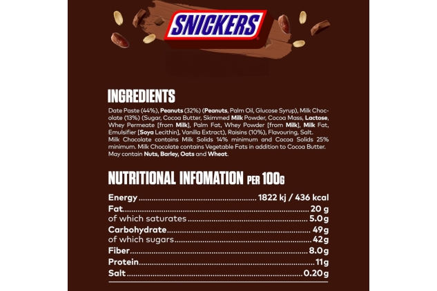 Snickers Fruit & Nut Milk Chocolate Snack Bar 40g (Pack of 18) Best Before Date 09/10/2024