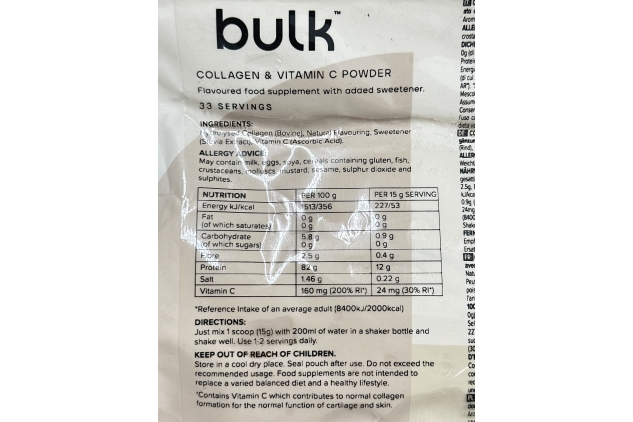 Bulk Collagen & Vitamin C Powder 500g | 33 Servings | VANILLA Flavour