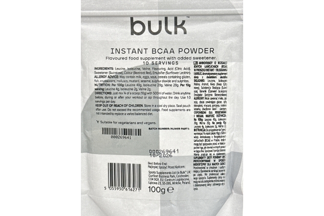 Bulk Instant BCAA Powder 100g | 10 Servings | STRAWBERRY & WATERMELON Flavour