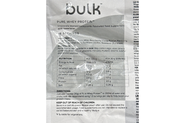 Bulk Pure Whey Protein 500g | 16 Servings | CHOCOLATE MALTED HONEYCOMB Flavour