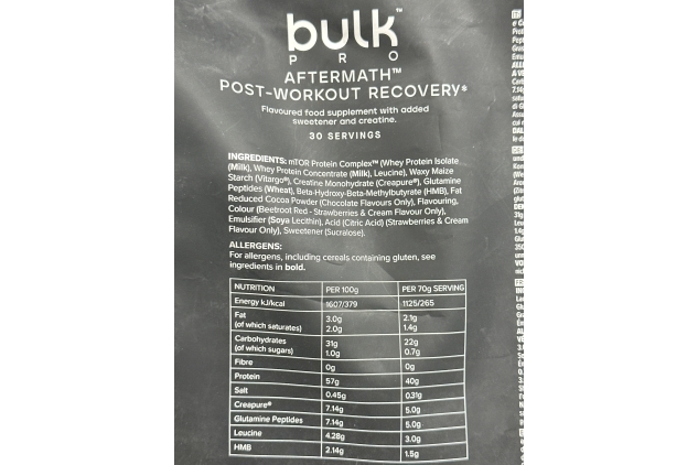 Bulk PRO Aftermath Post-Workout Recovery Protein Powder 2.1kg | 30 Servings | VANILLA ICE CREAM Flavour