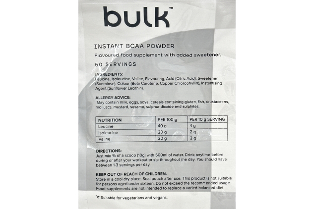 Bulk Instant BCAA Powder Food Supplement 500g | 50 Servings | LEMON & LIME Flavour