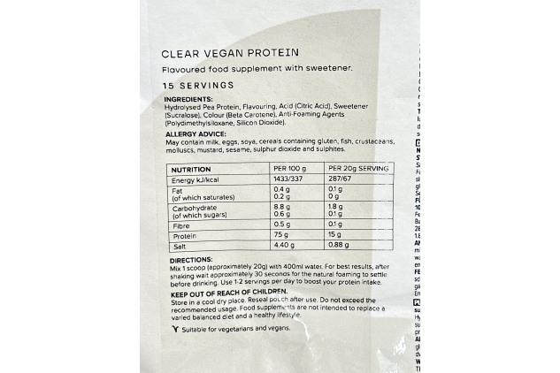 Bulk Clear Vegan Protein Powder Food Supplement 300g | 15 Servings | TROPICAL Flavour | BBE 04/2025