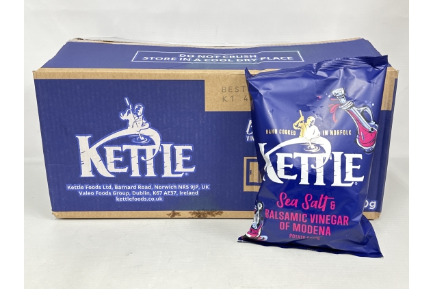 Kettle Sea Salt and Balsamic Vinegar of Modena Chips, 130g (Pack of 12) BULK BUY | BEST BEFORE DATE 24/08/2024