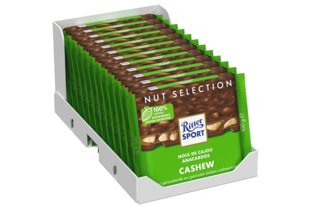 Ritter Sport Milk Chocolate with Cashew 100g (Pack of 12) BEST BEFORE DATE 15/09/2024