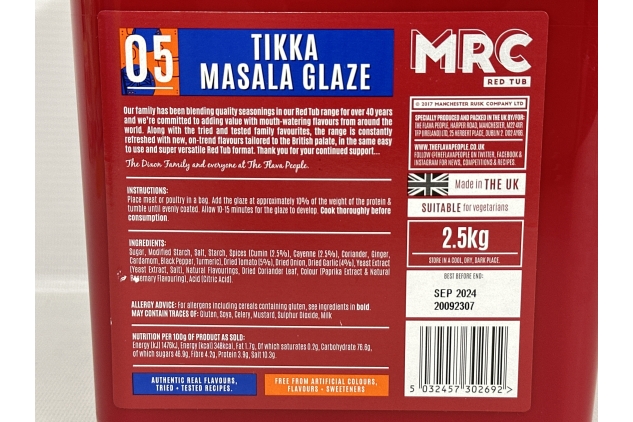 MRC Tikka Masala Glaze 2.5kg – Chicken Tikka Masala Mariande – Indian Spice Mix – Chicken Seasoning with Cumin, Cayenne Pepper, Garlic and Tomatoes