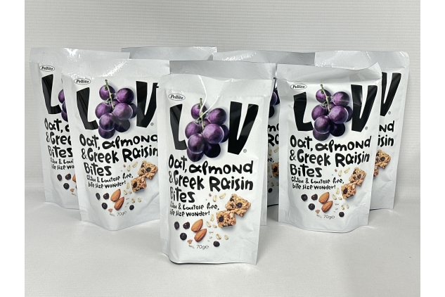 Pellito LOV Oat Almond & Greek Raisin Bites 8 X 70g | Gluten & Lactose Free | Best Before 09/10/2024