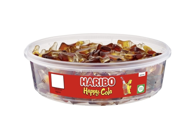 Haribo Happy Cola Bottles Tub 492g Cola Flavored Gummy Sweets Best Before 30/08/2024