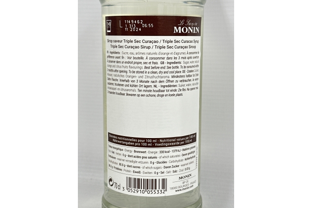 MONIN Premium Triple Sec Curacao Orange Syrup 700ml for Cocktails and Mocktails. Vegan-Friendly, Allergen-Free, 100% Natural Flavours and Colourings | Best Before Date 30/11/2024