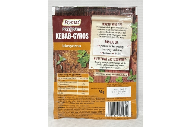 Prymat - Kebab-Gyros Seasoning with Dried Herbs and Spices, 30g (Pack of 25) Kebab-Gyros Classic Spice