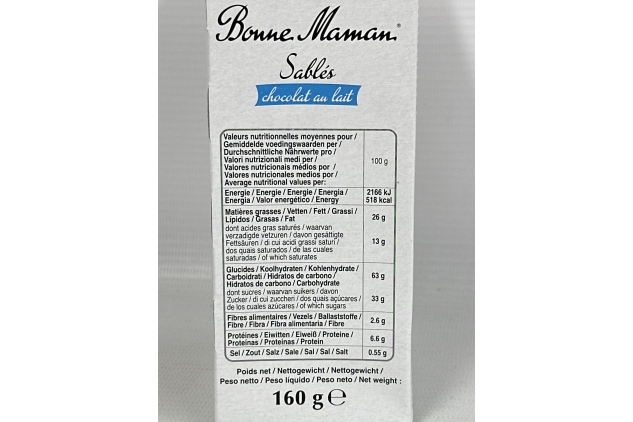 Bonne Maman - Shortbread Style Biscuit with Milk Chocolate Topping 160g | Best Before Date 20/10/2024