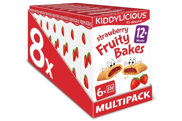 Kiddylicious Strawberry Fruity Bakes - Delicious Snacks for Kids with Real Fruit Centre - Suitable for 18+ Months - 8 Packs of 6 (48 Total) BEST BEFORE DATE 30/09/2024