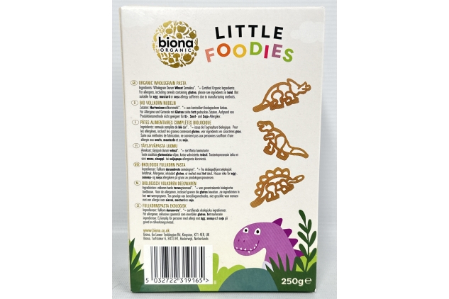 Biona Organic Little Foodies Wheat Pasta 250g Dinosaur Shaped