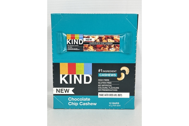 KIND Bars | High Fibre, Gluten Free Snack Bars | Chocolate Chip Cashew | 12 x 40g | Best Before Date 30/10/2024