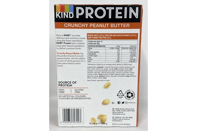 KIND Protein Bars | Gluten Free Snack | Crunchy Peanut Butter | High Fibre, Source of Protein | 12 x 50g | Best Before Date 23/09/2024