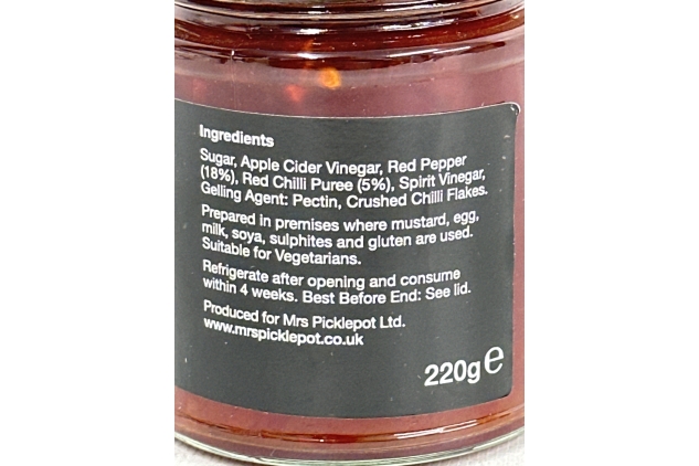 Mrs Picklepot Sweet Chilli Jam Sweet & Sticky Makes Delicious Sauces Great with Crackers & Cheese Sensational in Sauces Traditional Cooking Methods Suitable for Vegetarians - 220 g (Pack of 1) BEST BEFORE DATE 30/09/2024