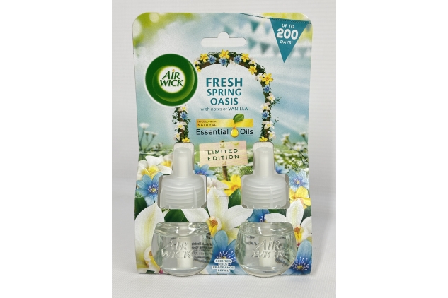 Air Wick Plug in Diffuser Twin Refill, Fresh Spring Oasis, Pack 2 x 19ml, Long Lasting Fragrance, Lasts up to 200 days, Plug in Air freshener