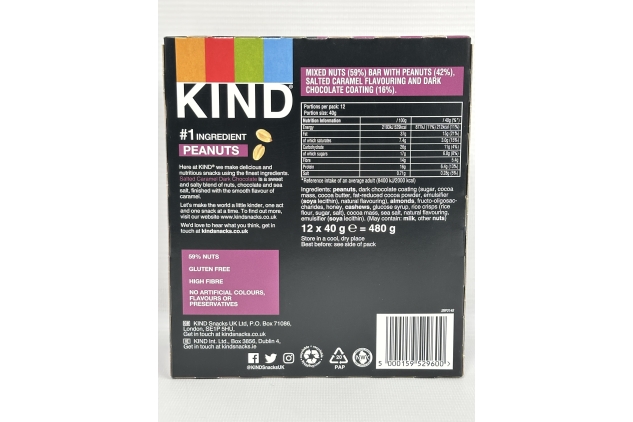 KIND Bars, Gluten Free Snack Bars, Salted Caramel Dark Chocolate, Healthy Snack, No Artificial Colours, Flavours or Preservatives, Multipack 12 x 40g | BBE 24/02/2025