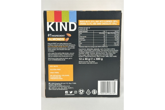 KIND Bars Dark Chocolate Orange Almond Flavour | Healthy Snack, High Fibre, Gluten Free | 24 x 40g