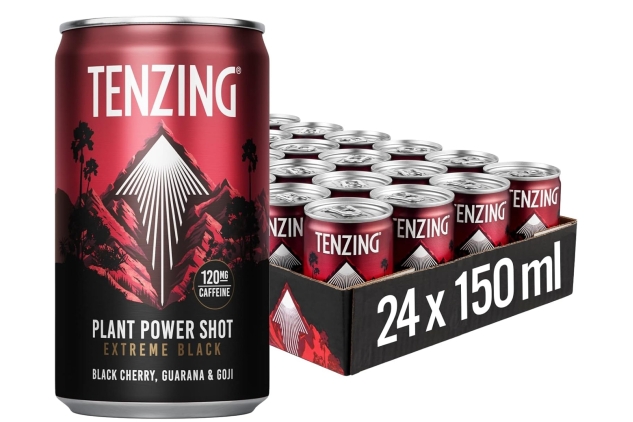 TENZING Natural Energy Plant Power Shot, Plant Based, Caffeine & Vitamin Shot, Black Cherry, Guarana & Goji, 150ml (Pack of 24) BBE 03/2025